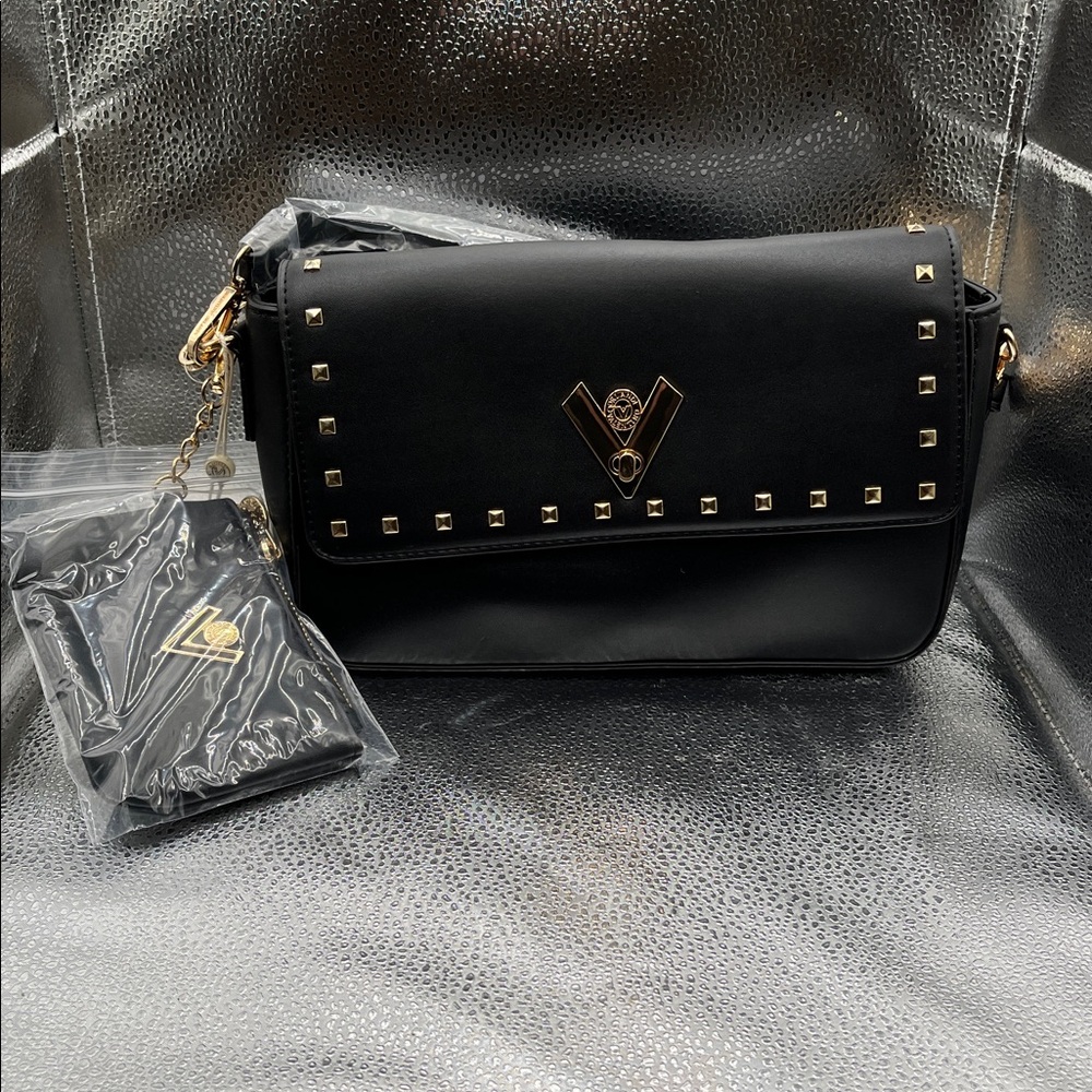 Valentino Orlandi Black Crossbody Bag with Gold Accents